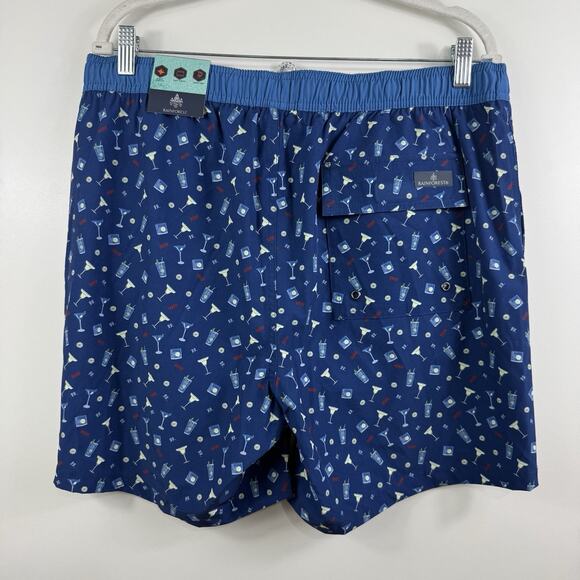 New Cocktail Print Rainforest Blue Volley Swim Trunks Mens Large Quick Dry Beach - Picture 7 of 14